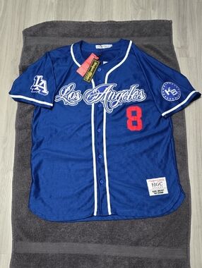 Los Angeles Blue Baseball Jersey with Red Number